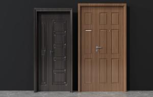 简欧实木色字母入户门