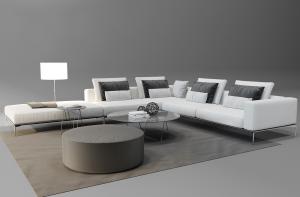 现代转角沙发、茶几、和坐墩组合3d模型 现代转角沙发、茶几、和坐墩组合