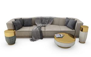 现代布艺沙发、茶几和边几组合3d模型 现代布艺沙发、茶几和边几组合