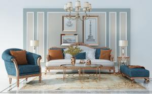 欧式古典沙发、茶几和脚踏组合3d模型 欧式古典沙发、茶几和脚踏组合