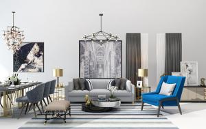 简欧沙发、茶几、休闲椅和吊灯组合3d模型 简欧沙发、茶几、休闲椅和吊灯组合