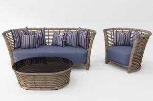 现代藤编沙发、茶几和休闲椅组合3d模型 现代藤编沙发、茶几和休闲椅组合