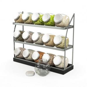 玻璃食品收纳瓶、不锈钢收纳架