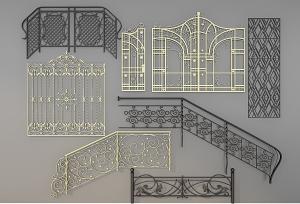 欧式金属双扇铁艺大门、楼梯护栏和隔断