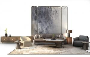 现代布艺沙发、茶几和单人沙发组合3d模型 现代布艺沙发、茶几和单人沙发组合