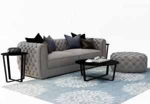 欧式双人布艺沙发、茶几和圆形坐墩组合3d模型 欧式双人布艺沙发、茶几和圆形坐墩组合