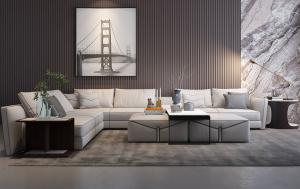 现代布艺沙发、茶几和边几组合3d模型 现代布艺沙发、茶几和边几组合