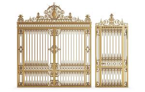 欧式金色顶部雕花双扇铁艺大门