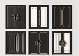 新中式镶金边中式元素平开大门