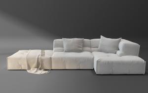 现代转角白色布艺沙发3d模型 现代转角白色布艺沙发