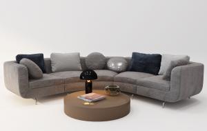 现代弧形布艺沙发、茶几和台灯组合3d模型 现代弧形布艺沙发、茶几和台灯组合