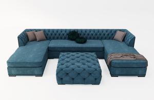 简欧布艺U形沙发、茶几组合3d模型 简欧布艺U形沙发、茶几组合