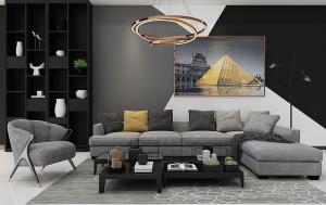 现代布艺多人沙发、茶几和装饰画组合3d模型 现代布艺多人沙发、茶几和装饰画组合