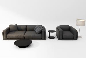 现代布艺沙发、茶几和边几组合3d模型 现代布艺沙发、茶几和边几组合