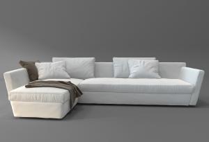 现代布艺白色沙发3d模型 现代布艺白色沙发