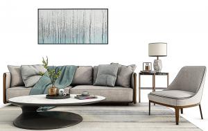 现代布艺沙发、茶几和休闲椅组合3d模型 现代布艺沙发、茶几和休闲椅组合