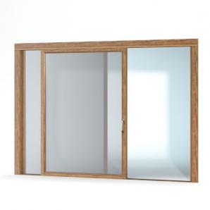 实木边框的玻璃推拉窗