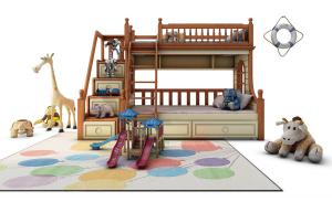 儿童欧式实木带台阶上下床、布偶玩具组合