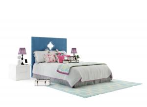 简欧镂空花朵床头儿童床、床头柜组合