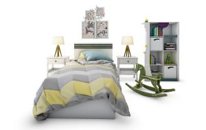 儿童单人床、床头柜、台灯组合