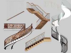 金属铁丝悬挂楼梯、螺旋楼梯玻璃护栏3d模型 金属铁丝悬挂楼梯、螺旋楼梯玻璃护栏