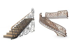 欧式铁艺雕花护栏直行和螺旋楼梯3d模型 欧式铁艺雕花护栏直行和螺旋楼梯