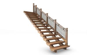 田园实木鱼网栏杆造型的楼梯3d模型 田园实木鱼网栏杆造型的楼梯