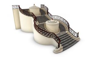 欧式大堂带喷泉的楼梯和栏杆3d模型 欧式大堂带喷泉的楼梯和栏杆