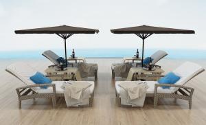 海边沙滩椅、遮阳伞户外景观