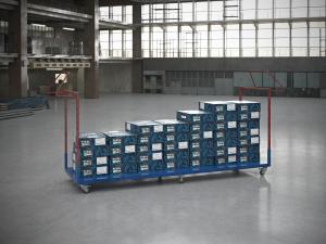 加长仓库运货手拉车、手推车和蓝色纸箱货物3d模型 加长仓库运货手拉车、手推车和蓝色纸箱货物