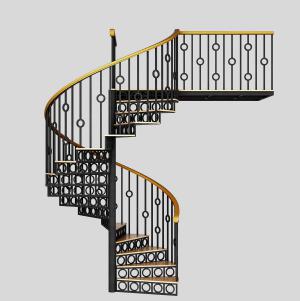 欧式铁艺黑色栏杆金色扶手旋转楼梯3d模型 欧式铁艺黑色栏杆金色扶手旋转楼梯