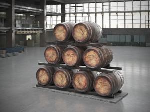 固定在实木架上的堆砌木桶啤酒、红酒桶3d模型 固定在实木架上的堆砌木桶啤酒、红酒桶