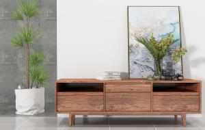 北欧木纹理电视柜、装饰品摆件