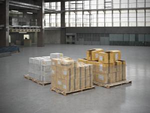 地面实木支架上三堆纸箱货物3d模型 地面实木支架上三堆纸箱货物