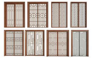 新中式回字形实木格玻璃推拉门