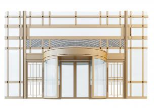 酒店大厅金色边框玻璃旋转门