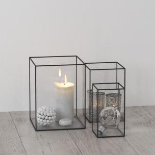 阳台露台黑色边框玻璃蜡烛收纳盒下