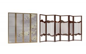 中式金属边框花树、实木边框山脉屏风隔断
