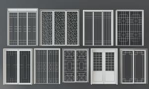 新中式白色边框金属纹理玻璃推拉门