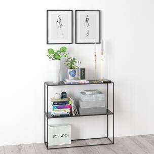 北欧铁艺双层置物架、书籍和装饰画