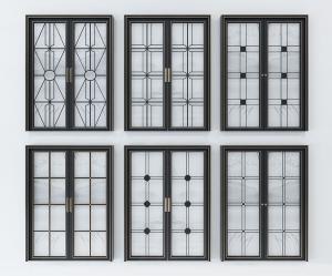 新中式铁艺花格玻璃推拉门
