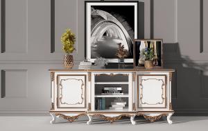 法式金色铁艺雕花白色电视柜