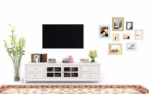 简欧白色带抽屉和玻璃柜门电视柜