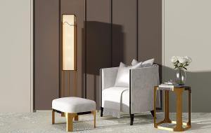 新中式单人沙发、脚踏