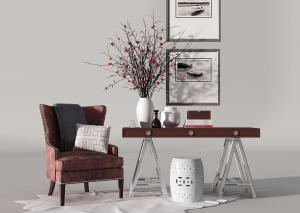 美式铆钉镶边单人沙发