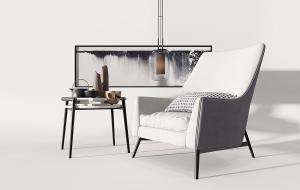 新中式简约布艺单人休闲沙发