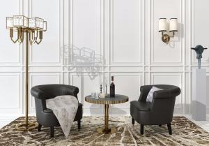 简欧黑色皮革休闲单人沙发