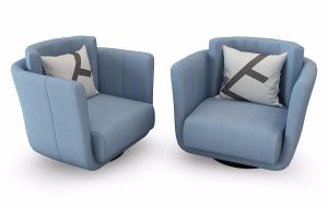 现代蓝色陷入式布艺单人沙发