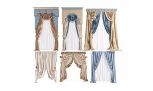 欧式新古典纯色、拼接窗帘、窗幔3d模型 欧式新古典纯色、拼接窗帘、窗幔