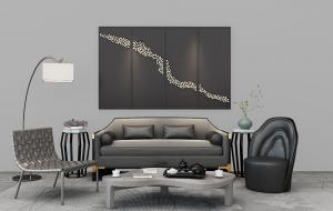 新中式沙发、茶几和休闲椅组合